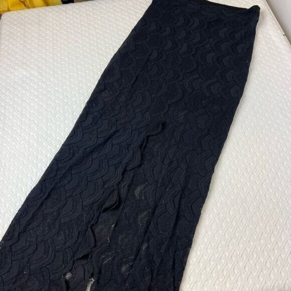 Nightcap Victorian Skirt Pencil Stretch Lace Black Slit lined 2 Free People Goth - Picture 5 of 13